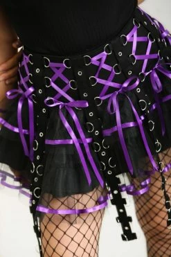 Popsoda Chai Mini Skirt [BLACK/PURPLE] -AKUMU INK shop Womens Alt Skater SKirt