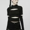 PUNK RAVE Doll Stitches Hollow-Out Top[BLACK] -AKUMU INK shop Womens Emo Shirt