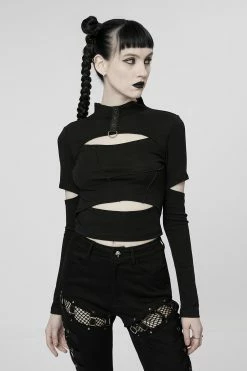 PUNK RAVE Doll Stitches Hollow-Out Top[BLACK]