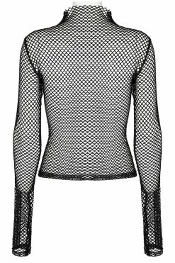 PUNK RAVE Club Creature Fishnet Top [BLACK] -AKUMU INK shop Womens Fishnet T Shirt