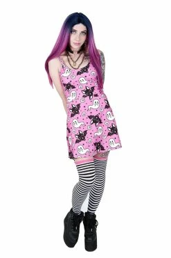 Too Fast Cute Ghost And Bat Skater Dress -AKUMU INK shop Womens Goth Bat Dress