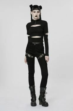 PUNK RAVE Doll Stitches Hollow-Out Top[BLACK] -AKUMU INK shop Womens Goth Emo Punk SHirt