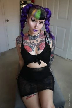 FOREST INK Spiderweb Mesh Front Tie Dress -AKUMU INK shop Womens Goth Summer Dress