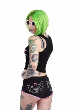 Too Fast Two Headed Occult Bat Pink Trim Short Shorts -AKUMU INK shop Womens Kawaii Summer Goth Shorts