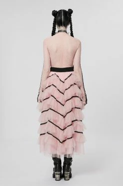 PUNK RAVE Grave Rave Fishnet Top [PASTEL PINK] -AKUMU INK shop Womens Pink Emo Top