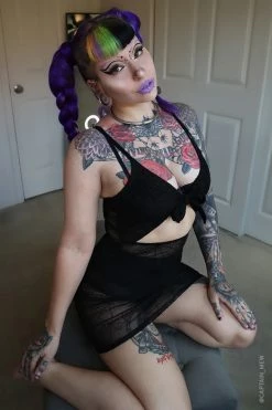 FOREST INK Spiderweb Mesh Front Tie Dress -AKUMU INK shop Womens Sexy Mesh Spiderweb Dress