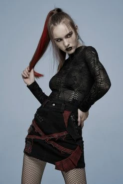 PUNK RAVE Slasher Girl Spiderweb Top [BLACK]