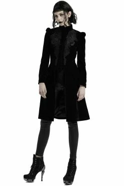 PUNK RAVE Black Dahlia Velvet Coat [BLACK] -AKUMU INK shop Womens Velvet Victorian Goth Vintage Coat