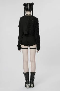 PUNK RAVE Wicked Wednesday Crop Top [BLACK] -AKUMU INK shop Womens cute cropped sweater top