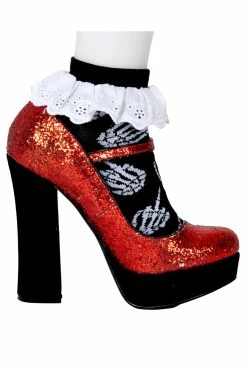 Too Fast Up Yours Skeleton Ankle Lace Trim Socks