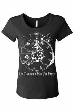 VampireFreaks Alice In Wonderland Clock Tee [Multiple Styles Available] -AKUMU INK shop alice clock womens scoop neck front