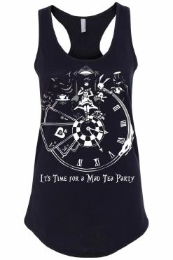 VampireFreaks Alice In Wonderland Clock Tee [Multiple Styles Available] -AKUMU INK shop alice clockracerback tank black front resize
