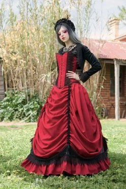 Gallery Serpentine Gothic Red & Black Victorian Wedding Dress, Made To Measure -AKUMU INK shop annetteredvictorianweddingdress3