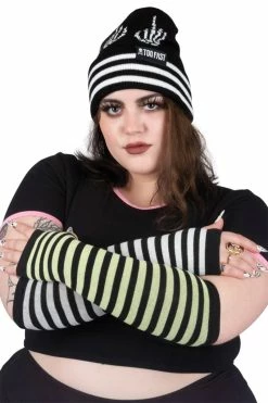 Too Fast Green & White Striped Knit Arm Warmers -AKUMU INK shop arm warmers knit green and white stripes 891505 1100xcopy