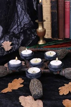 NEMESIS NOW Broomstick Pentagram Tea Light Candle Holder -AKUMU INK shop b3755k8 7