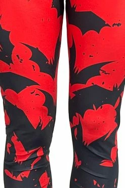 VampireFreaks Bite Me Vampire Bat Leggings [RED/BLACK] -AKUMU INK shop bat leggings