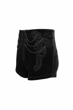 DEVIL FASHION Black Blood Velvet High Waisted Shorts -AKUMU INK shop black velvet sexy goth shorts