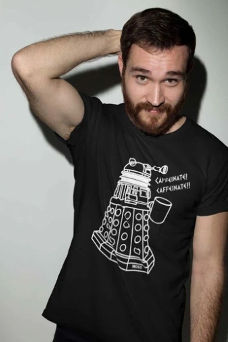 Victorian And Steampunk Black Large Dalek Needs Caffeine Meme Tee 3 Victorian And Steampunk Black Large Dalek Needs Caffeine Meme Tee
