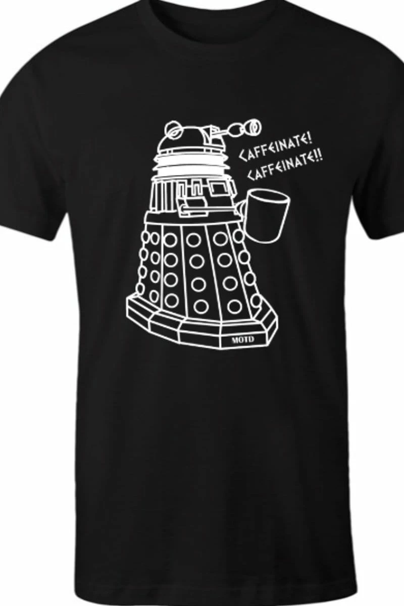 Victorian And Steampunk Black Large Dalek Needs Caffeine Meme Tee 4 Victorian And Steampunk Black Large Dalek Needs Caffeine Meme Tee - Image 2