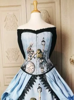 Gallery Serpentine Blue Alice In Wonderland Victorian Corset Gown -AKUMU INK shop blue alice corset