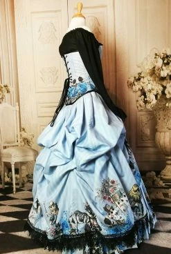 Gallery Serpentine Blue Alice In Wonderland Victorian Corset Gown -AKUMU INK shop blue alice side 2
