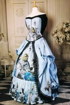Gallery Serpentine Blue Alice In Wonderland Victorian Corset Gown -AKUMU INK shop blue alice sidef
