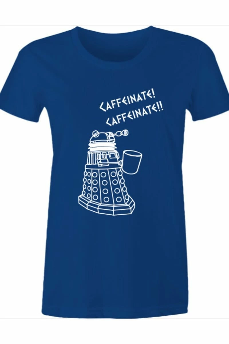 Victorian And Steampunk Women's Blue Dalek Needs Caffeine Meme Tee 4 Victorian And Steampunk Women's Blue Dalek Needs Caffeine Meme Tee - Image 2