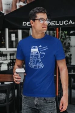Victorian And Steampunk Blue Large Dalek Needs Caffeine Meme Tee