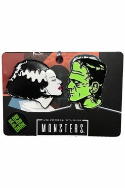 Rock Rebel Bride & Frankenstein Enamel 2 Pin Set [Glows In The Dark]