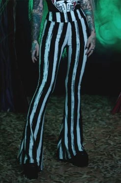 Too Fast Distressed Beetlejuice Striped Hellz Bellz Bell Bottoms [BLACK/WHITE]
