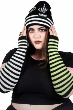 Too Fast Green & White Striped Knit Arm Warmers -AKUMU INK shop cdsfsdsf