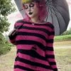 Catalyst Hot Pink/Black Striped Distressed Sweater -AKUMU INK shop cherry 814dc1e0 5702 4514 883e 4dcfa880ea43