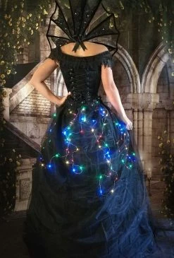 Gallery Serpentine Coloured Lights Dark Fairytale Skirt -AKUMU INK shop colour FL back collar