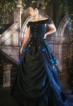 Gallery Serpentine Coloured Lights Dark Fairytale Skirt -AKUMU INK shop colour flights front