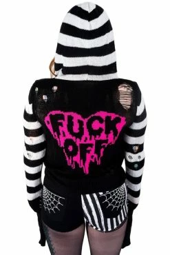 Too Fast F Off Pink Heart Zip Up Cardigan Sweater