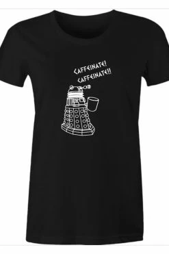 Victorian And Steampunk Women's Dalek Needs Caffeine Meme Tee -AKUMU INK shop dalekblackwomens