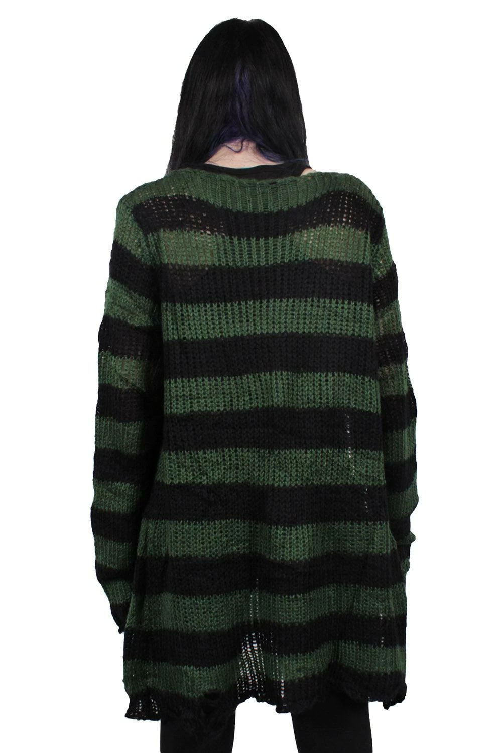 Catalyst Dark Forest Green/Black Striped Distressed Sweater 4 Catalyst Dark Forest Green/Black Striped Distressed Sweater - Image 2