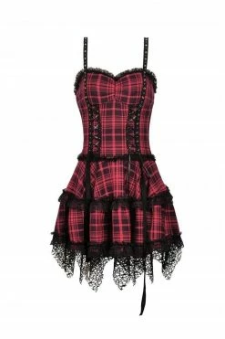 DARK IN LOVE Girl In The Band Plaid Punk Dress -AKUMU INK shop darkinlove women s punk lace hem plaid layered slip dress 28973898825843 1080xcopy