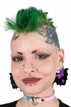 Too Fast Purple Heart Bat Hoop Earrings -AKUMU INK shop dgdfgdfgdf