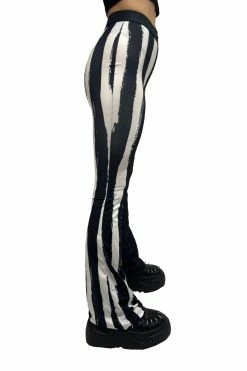 VampireFreaks Wednesday Striped Flares [BLACK/WHITE] -AKUMU INK shop emo girl leggings womens