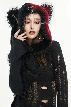 DEVIL FASHION Creepy Cuddles Bear Ear Hat [RED/BLACK] -AKUMU INK shop emo hair accessories