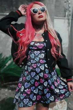 Too Fast Creepy Candy Hearts Skater Dress -AKUMU INK shop emo skater dress