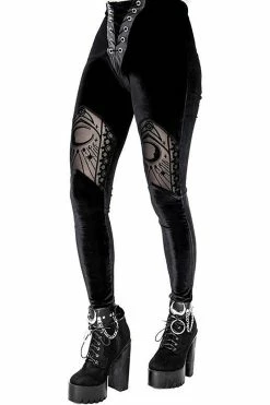 RESTYLE Velvet Moon Flocking Leggings -AKUMU INK shop eng pl Velvet Mesh Leggings Cathedral crescent moons 2178 4