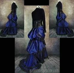 Gallery Serpentine Midnight Blue Gothic Victorian Skirt, Made To Order -AKUMU INK shop etsygothicvictoriandeepbluevictorianweddingdress