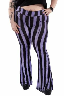 Too Fast Distressed Striped Hellz Bellz Bell Bottoms [BLACK/PURPLE] -AKUMU INK shop fbfdfdb