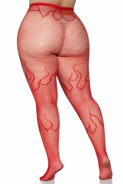 LEG AVENUE Flame Net Tights [Plus Size] [Red] -AKUMU INK shop fgfdgfd