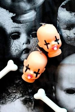 Tentacle Vomit Beheaded Baby Doll Head Earrings -AKUMU INK shop fhfhgf