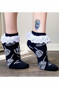 Too Fast Up Yours Skeleton Ankle Lace Trim Socks -AKUMU INK shop fhjfhfghfh