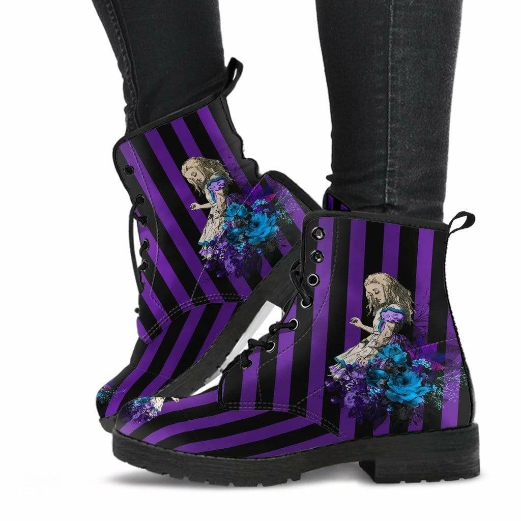 Gallery Serpentine Alice In Wonderland Purple Stripe Boots, FREE Shipping 3 Gallery Serpentine Alice In Wonderland Purple Stripe Boots, FREE Shipping