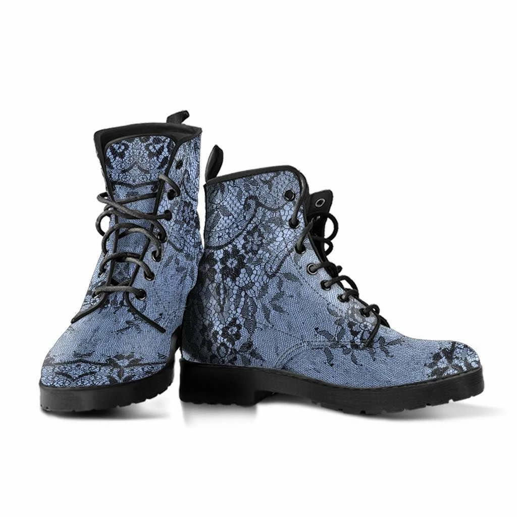 Gallery Serpentine Gothic Lace On Blue, Vegan Boots 4 Gallery Serpentine Gothic Lace On Blue, Vegan Boots - Image 2